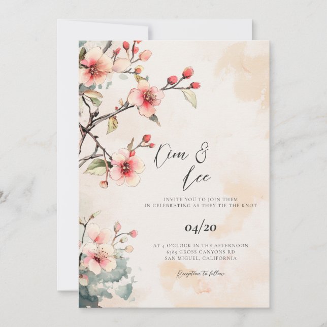 Korean Traditional Cherry Blossom Wedding Invitation (Front)