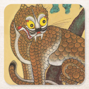 Korean Ugly Tiger Folk Minhwa Square Paper Coaster