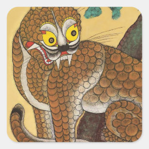 Korean Ugly Tiger Folk Minhwa Square Sticker