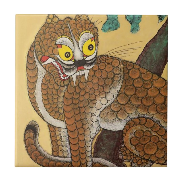 Korean Ugly Tiger Folk Minhwa Tile (Front)