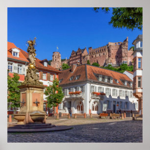 Kornmarkt square and castle in Heidelberg, Germany Poster