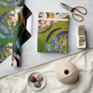 KORU DOUBLE Swirl. Paua Shell Art Wrapping Paper