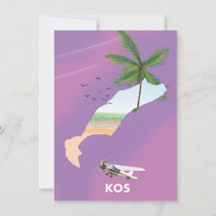 Kos Greece illustrated map. Invitation