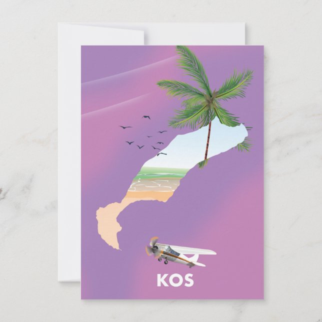 Kos Greece illustrated map. Invitation (Back)