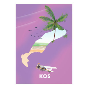 Kos Greece illustrated map. Photo Print