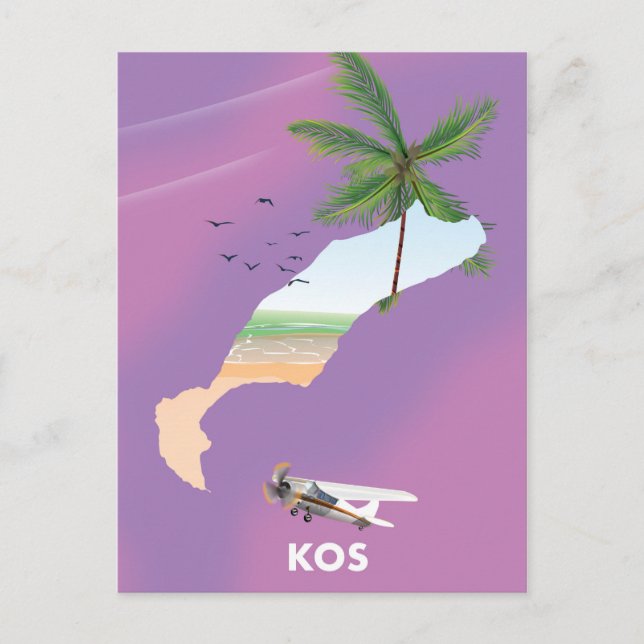 Kos Greece illustrated map. Postcard (Front)