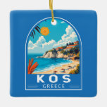 Kos Greece Travel Art Vintage Ceramic Ornament<br><div class="desc">Kos retro vector travel design. Kos,  one of Greece’s Dodecanese islands,  is known for its abundant sandy beaches. It’s also rich with Greek and Roman landmarks,  particularly in and around Kos Town.</div>