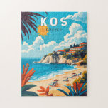 Kos Greece Travel Art Vintage Jigsaw Puzzle<br><div class="desc">Kos retro vector travel design. Kos,  one of Greece’s Dodecanese islands,  is known for its abundant sandy beaches. It’s also rich with Greek and Roman landmarks,  particularly in and around Kos Town.</div>