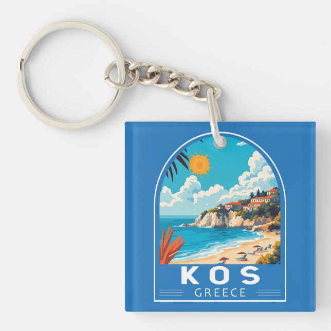 Kos Greece Travel Art Vintage Key Ring (Front)