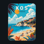 Kos Greece Travel Art Vintage Magnet<br><div class="desc">Kos retro vector travel design. Kos,  one of Greece’s Dodecanese islands,  is known for its abundant sandy beaches. It’s also rich with Greek and Roman landmarks,  particularly in and around Kos Town.</div>
