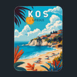 Kos Greece Travel Art Vintage Magnet<br><div class="desc">Kos retro vector travel design. Kos,  one of Greece’s Dodecanese islands,  is known for its abundant sandy beaches. It’s also rich with Greek and Roman landmarks,  particularly in and around Kos Town.</div>