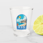 Kos Greece Travel Art Vintage Shot Glass<br><div class="desc">Kos retro vector travel design. Kos,  one of Greece’s Dodecanese islands,  is known for its abundant sandy beaches. It’s also rich with Greek and Roman landmarks,  particularly in and around Kos Town.</div>