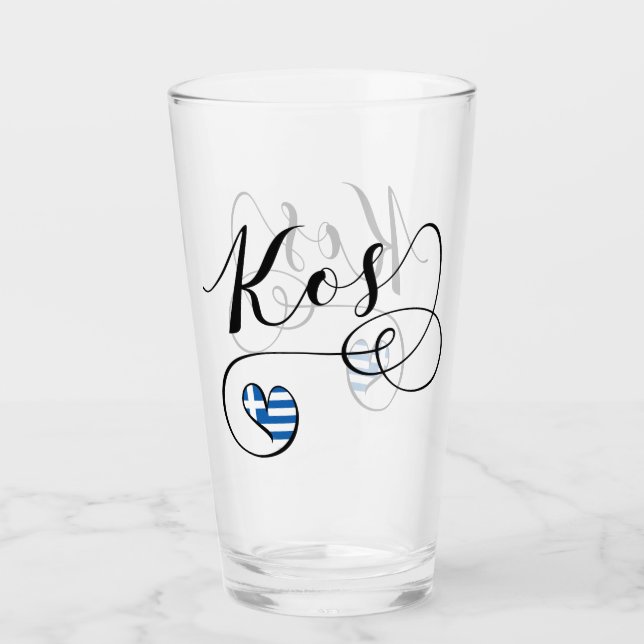 Kos Heart In Flag, Greece, I Love Kos, Cos Glass (Front)