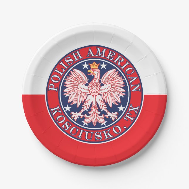Kosciusko Texas Polish American Eagle Paper Plate (Front)