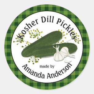 Kosher Dill Pickles Plaid 3" Classic Round Sticker