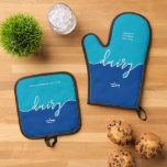Kosher Kitchen Script Dairy with Hebrew Blue Oven Mitt & Pot Holder Set<br><div class="desc">Elegant, Modern, Clean lines. Perfect for Kitchen, Dorm Room, or Office. Designs to make keeping Kosher simple & beautiful. Classy & practical. Great for gifting or for yourself! If you would like to see a variation on these designs- email: BestDresseBread@gmail.com For more great gift ideas check out our Zazzle store...</div>