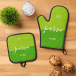 Kosher Kitchen Script Parve with Hebrew Green Oven Mitt & Pot Holder Set<br><div class="desc">Elegant, Modern, Clean lines. Perfect for Kitchen, Dorm Room, or Office. Designs to make keeping Kosher simple & beautiful. Classy & practical. Great for gifting or for yourself! If you would like to see a variation on these designs- email: BestDresseBread@gmail.com For more great gift ideas check out our Zazzle store...</div>
