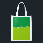 Kosher Parve Green Script space for Name/address Reusable Grocery Bag<br><div class="desc">Keep things Kosher when you BYOB with our Kosher Parve Green Script Space for Name Address grocery bag. Clean lines and place to add in your name / address/ email. Baggers will know right away where to pack everything on your list. That was easy :)</div>