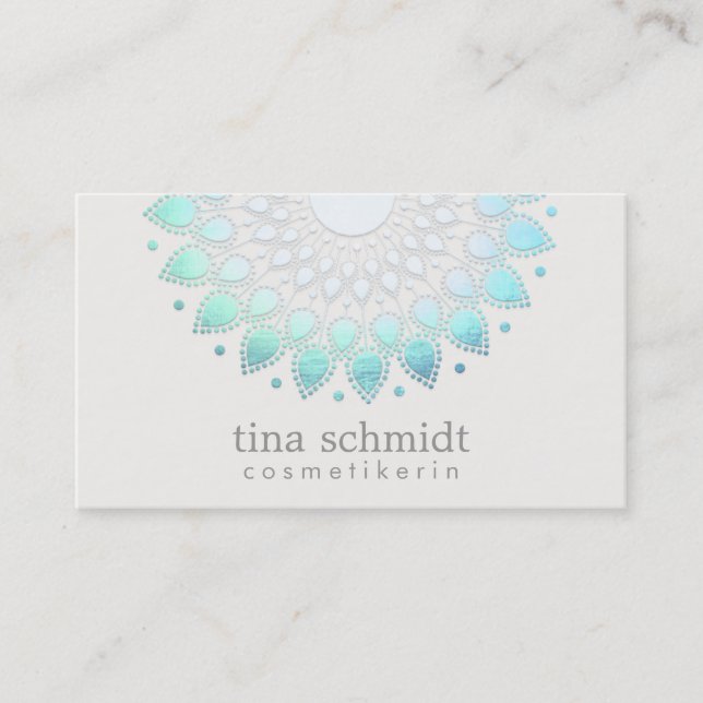 Kosmetologie Elegante Kreis Hellblau Weiß Business Card (Front)