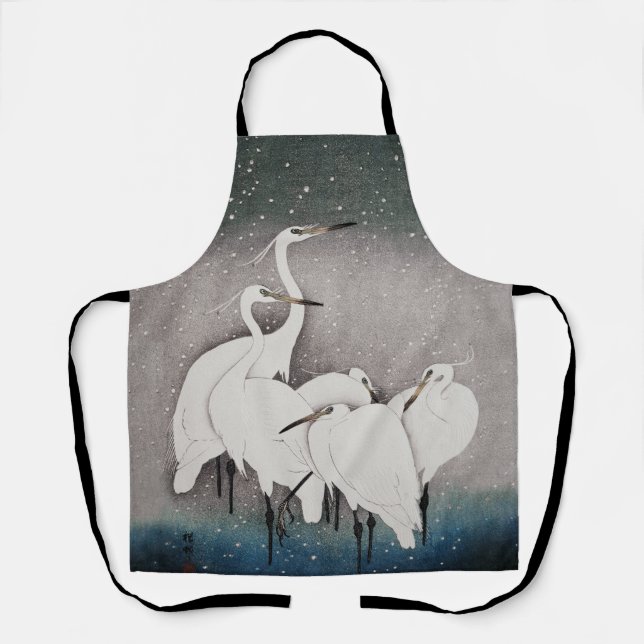 Koson Egrets in the Snow: Vintage Japanese Apron (Front)