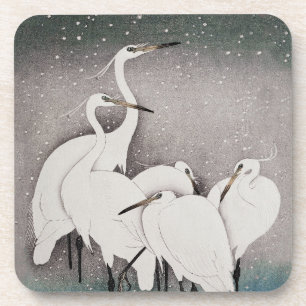 Koson Egrets in the Snow: Vintage Japanese Coaster