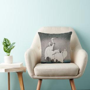 Koson Egrets in the Snow: Vintage Japanese Cushion