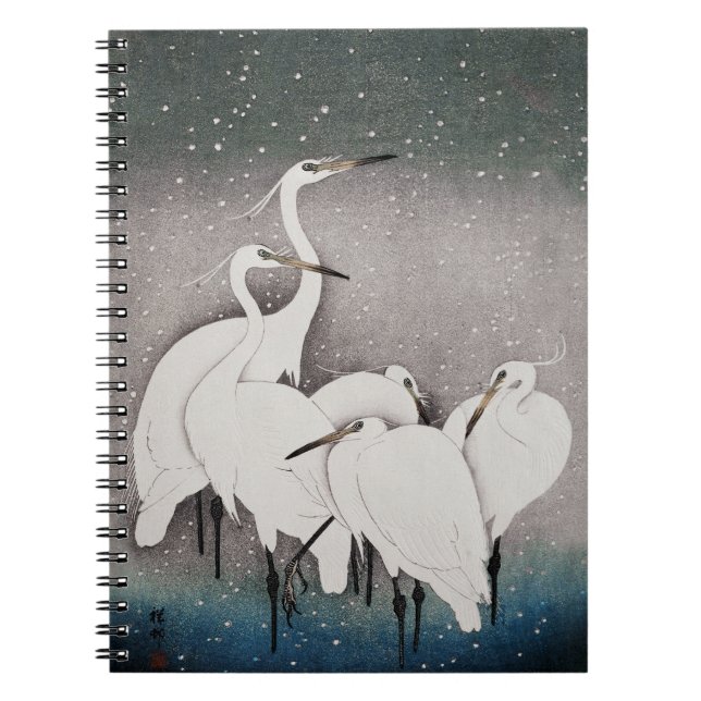 Koson Egrets in the Snow: Vintage Japanese Notebook (Front)