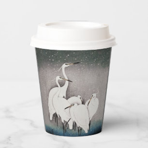 Koson Egrets in the Snow: Vintage Japanese Paper Cups