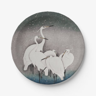 Koson Egrets in the Snow: Vintage Japanese Paper Plate