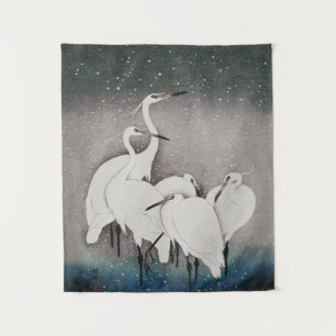 Koson Egrets in the Snow: Vintage Japanese Tapestry