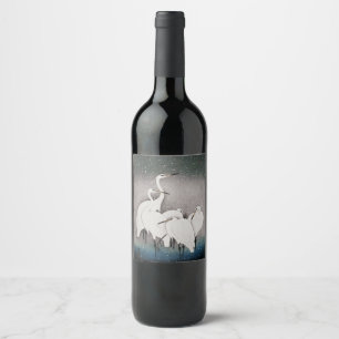 Koson Egrets in the Snow: Vintage Japanese Wine Label