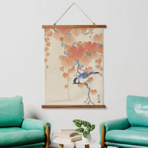 Koson Great Tit on Paulownia Branch Japanese Art Hanging Tapestry