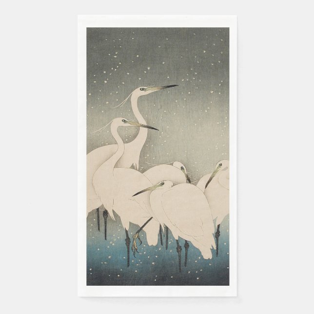Koson White Egrets Japanese Crane Winter Snow  Napkin (Front)