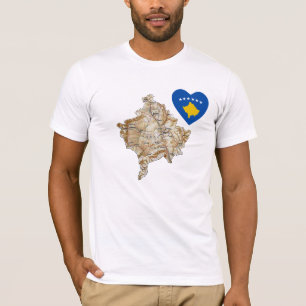 Kosovo Flag Heart and Map T-Shirt