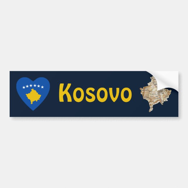Kosovo Flag Heart + Map Bumper Sticker (Front)