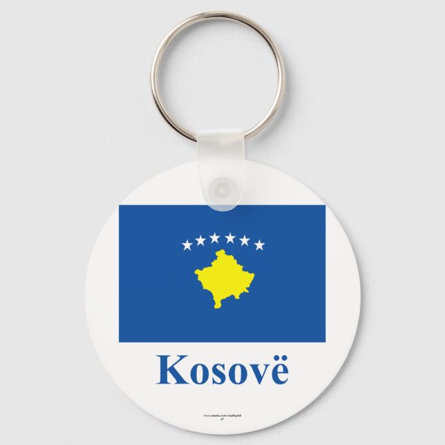 Kosovo Flag with Name in Albanian Key Ring (Front)