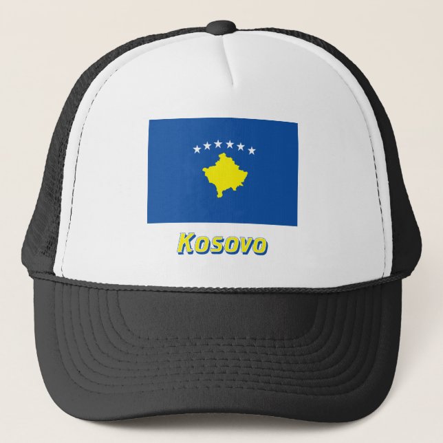 Kosovo Flag with Name Trucker Hat (Front)
