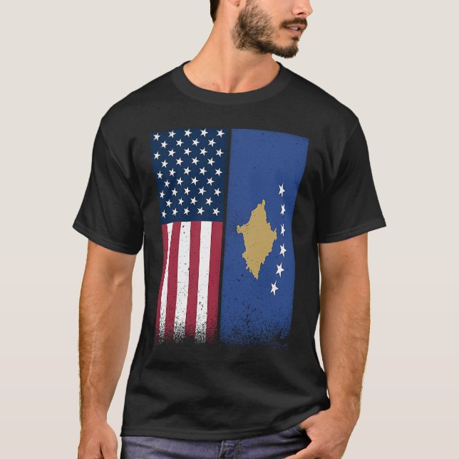 Kosovo  Kosovo American Flags Proud USA Kosovo T-Shirt (Front)