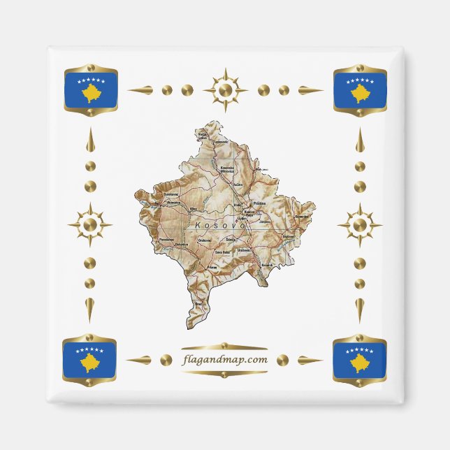 Kosovo Map + Flags Magnet (Front)