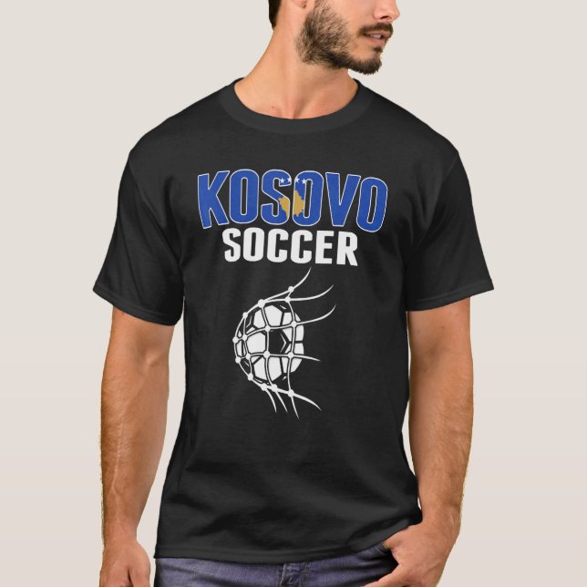 Kosovo Soccer Ball In Net Goal  Kosovan Football S T-Shirt (Front)