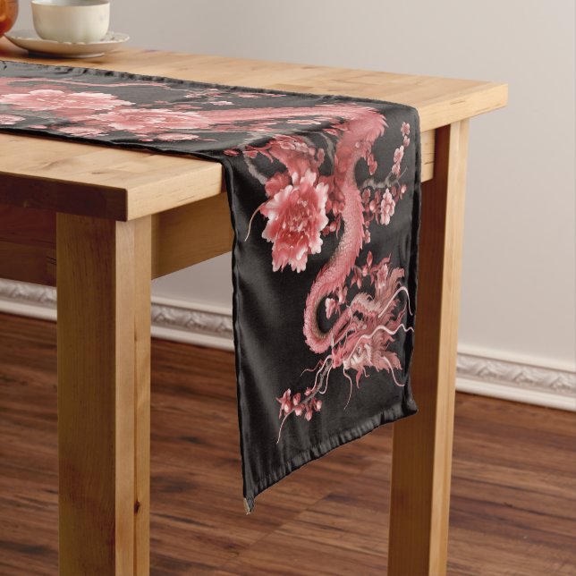 Kotobuki (寿) Pink Dragons Short Table Runner (In Situ)