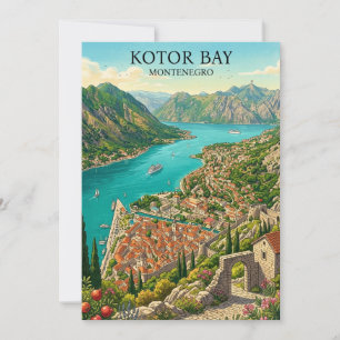 Kotor Bay Montenegro Retro Vintage Travel Card