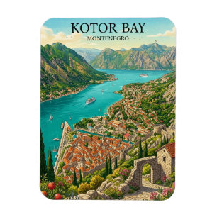 Kotor Bay Montenegro Retro Vintage Travel Magnet