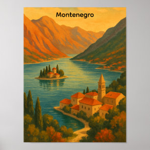 Kotor Bay Montenegro Vintage Travel Scenery Poster