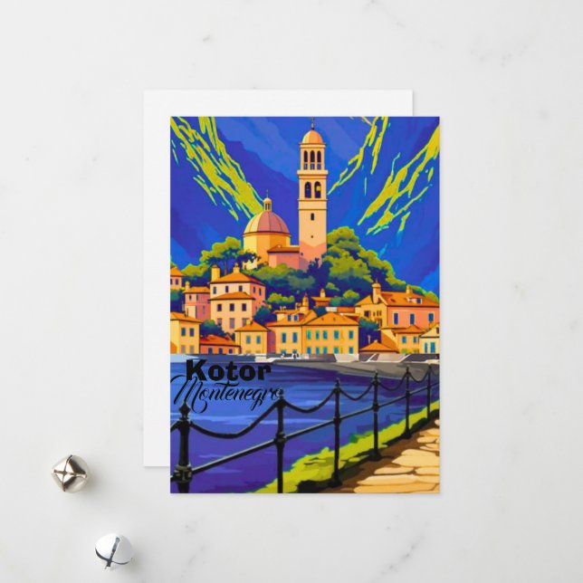 Kotor Montenegro Travel Art Postcard, Kotor Travel Holiday Card (Front/Back In Situ)