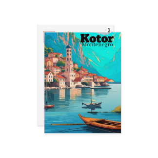 Kotor Montenegro Travel Art Postcard, Kotor Travel Postcard