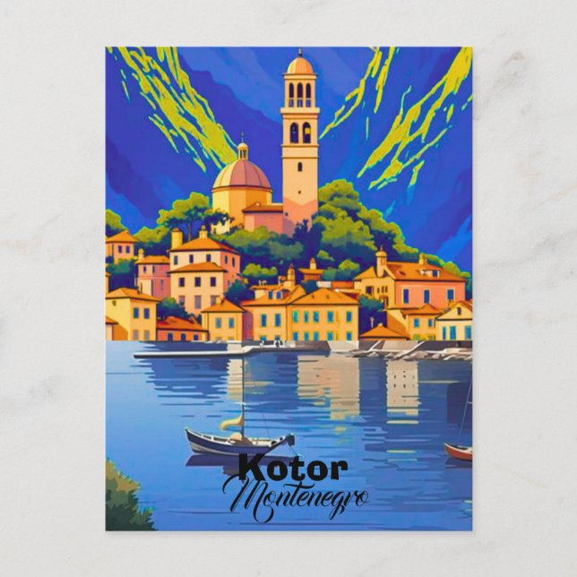 Kotor Montenegro Travel Art Postcard, Kotor Travel Postcard (Front)