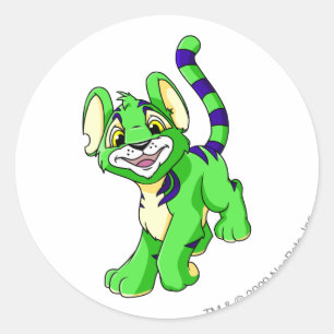 Kougra Green Classic Round Sticker