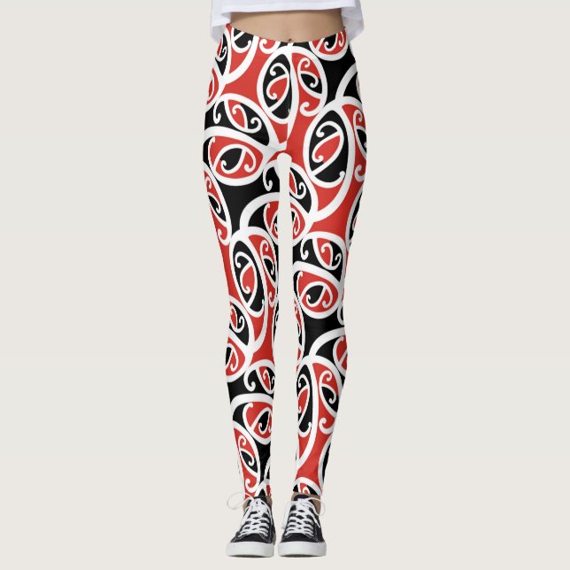 Kowhaiwhai Mangopare Maori Tribal Pattern Leggings (Front)