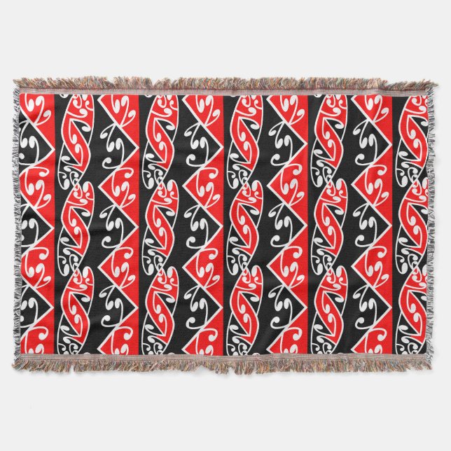 Kowhaiwhai Traditional Maori Koru Pattern Throw Blanket (Front)